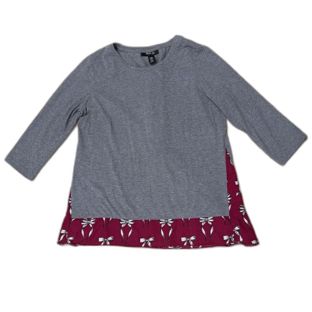 Style & Co Women's 3/4 Sleeve Gray Knit Top Flowy Panel Bottom Cinched Back PL - Picture 6 of 7